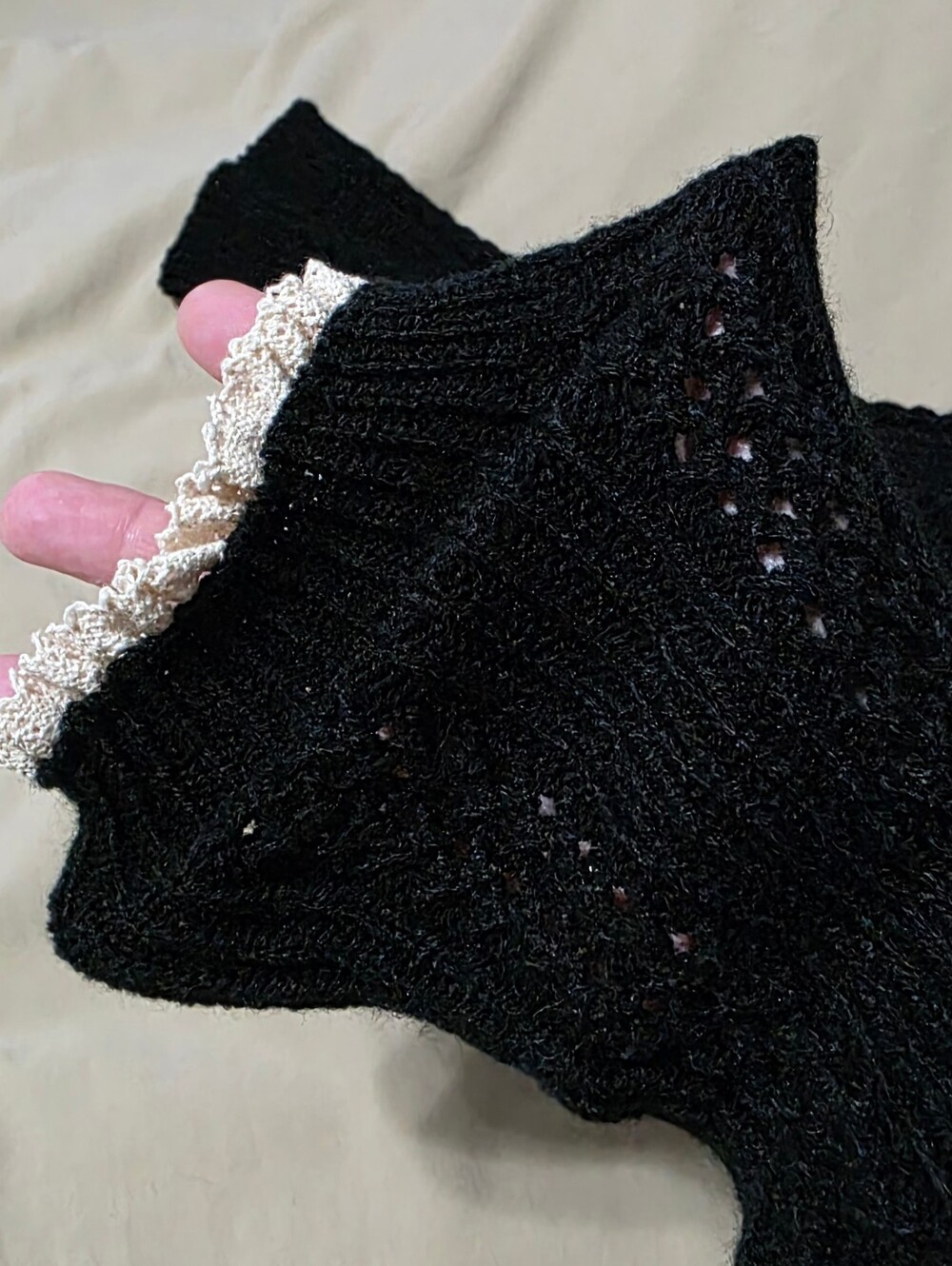 💢5 For$20 Black Knit Boot Socks Arm/Leg Warmers W/Cream Lace Trim Longer Sz OS - Picture 4 of 9
